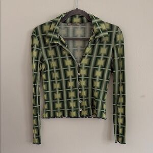 Green Plaid Button-Up Top